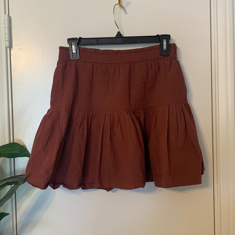 Anthropologie Eula Pintucked Pocket Mini Skirt Choco Size XS Retails $98